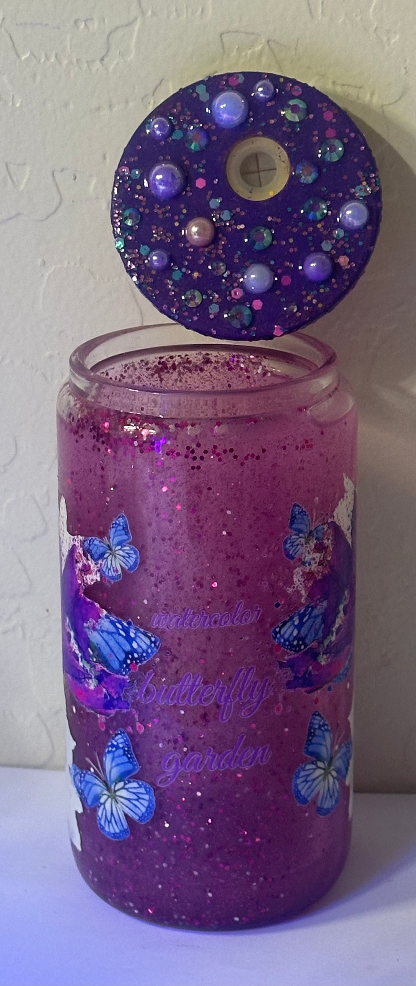 Inspirational Purple Butterfly Glass Cup