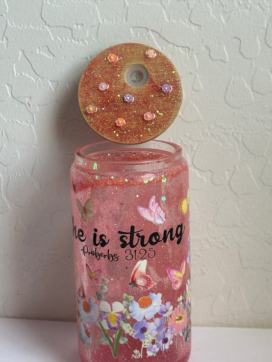 She is Strong Glass Cup