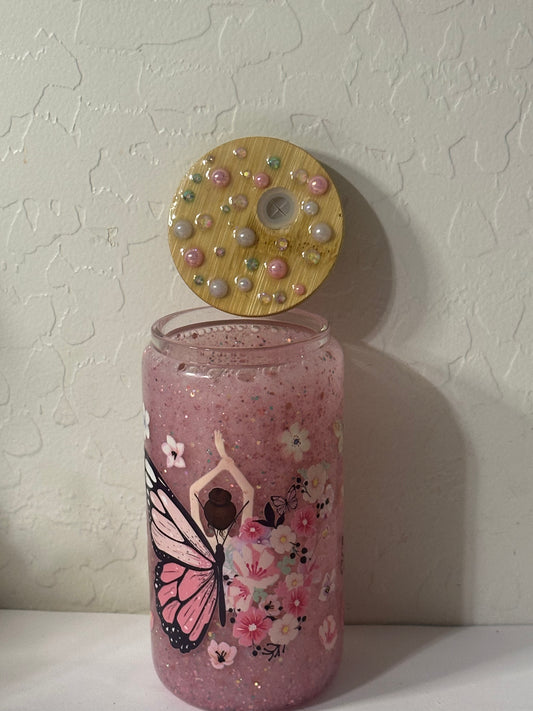 Butterflies and flowers Glass Cup